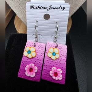 Pink and Purple Flower Earrings (1431)